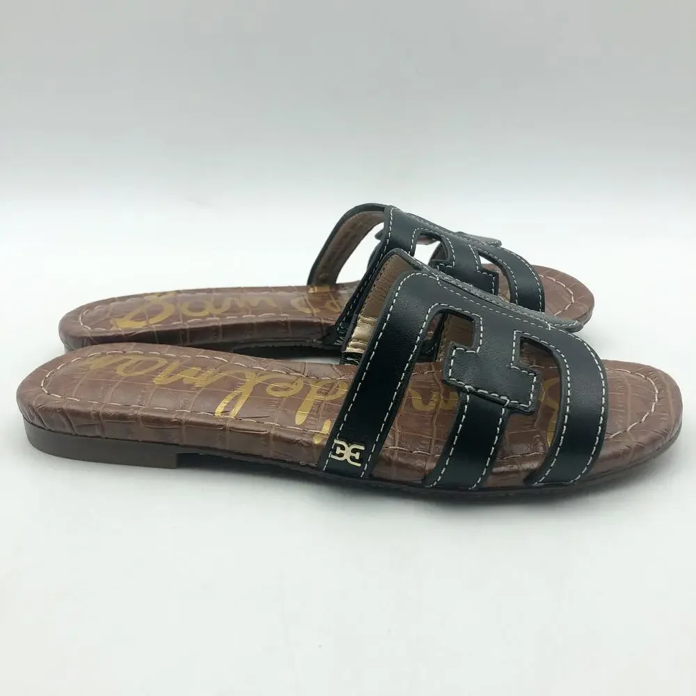 Sam Edelman Girls Bay Cut Out Slide Sandals US 13 M EU 31 Black Leather NIB